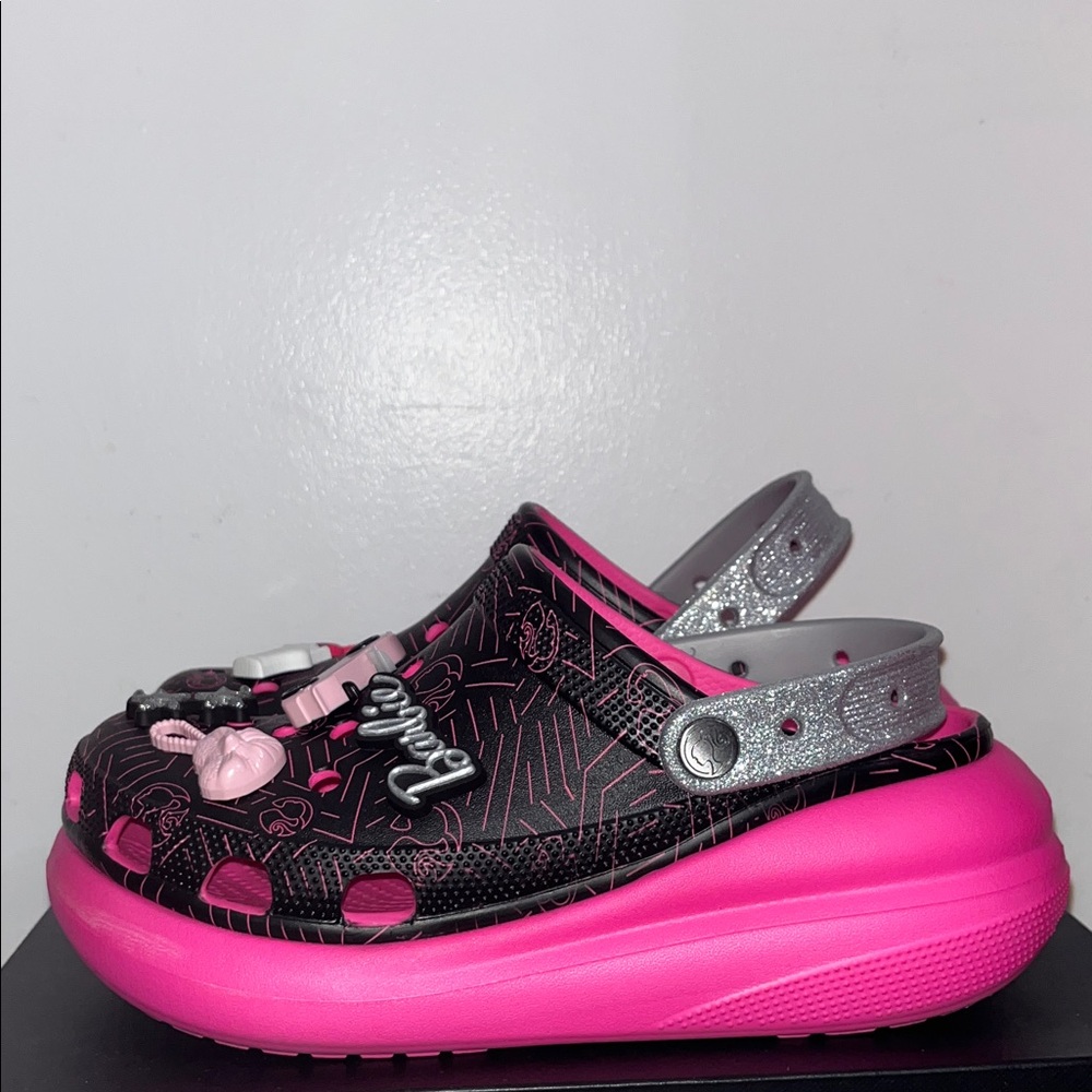 CROCS Barbie Pink and Silver classic crush clogs